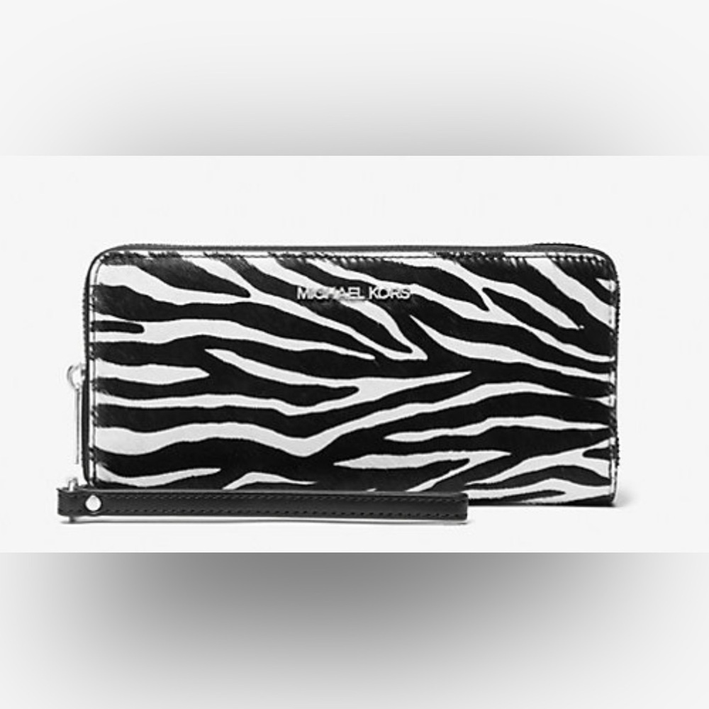 NWOT Michael Kors Jet Set Travel Zebra Print Calf Hair Continental Wallet
